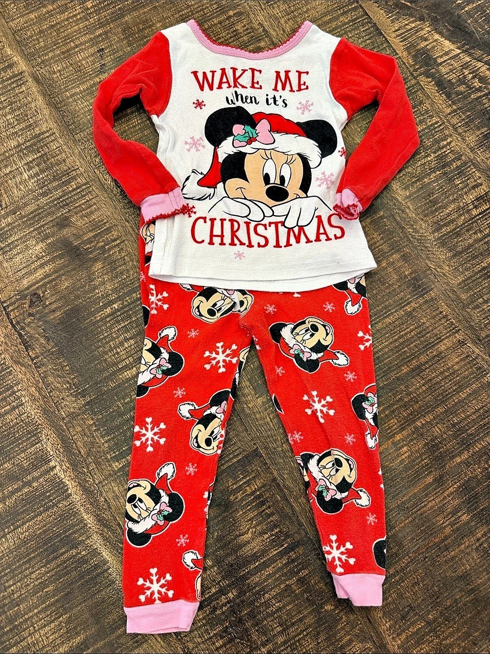 Disney Wake Me When It's Christmas Minnie Mouse Pajama Set Pajama Set, Size 3T